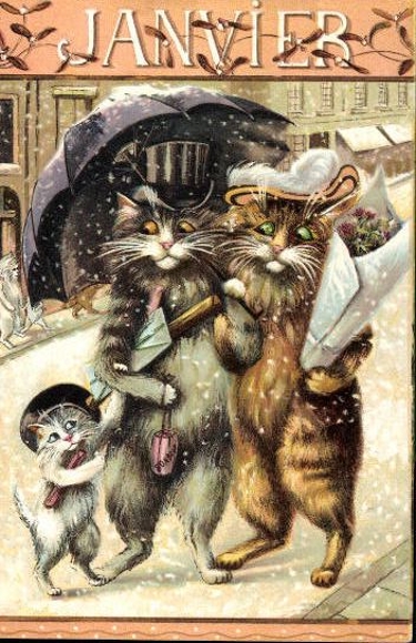 Set of 12 Artist AK Cats, Months, French Series