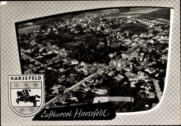 Ansichtkaart Harsefeld in de wijk Stade, luchtfoto van de plaats, wapenschild