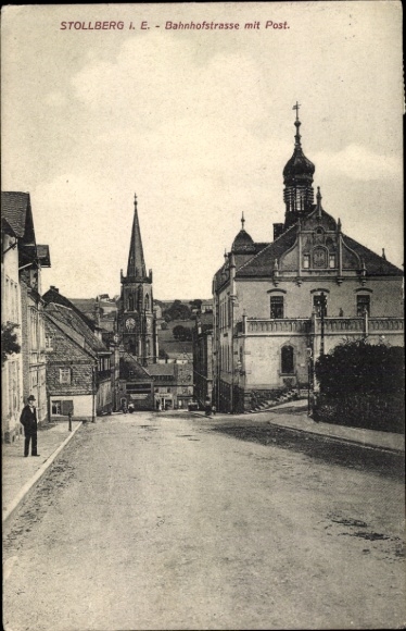 Ak Stollberg im Erzgebirge, Bahnhofstraße, Post