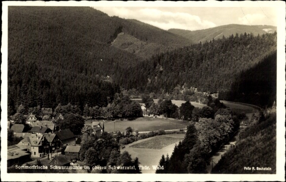 Postcard Thuringian Forest, Hohe Möst, summer resort Schwarzmühle, upper Schwarzatal, Thuringian Forest