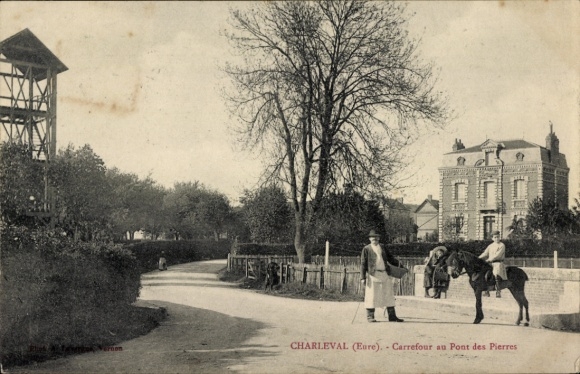 Postcard Charleval Eure, crossing at Pont des Pierres