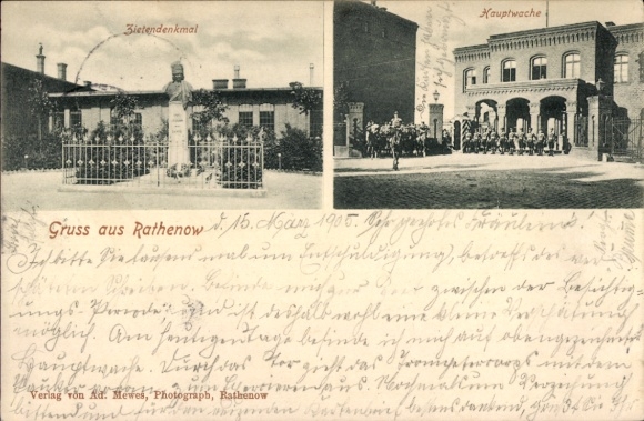 Ak Rathenow in Havelland, Hauptwache, Bietendenkmal, Groeten uit 1905, Fotografie