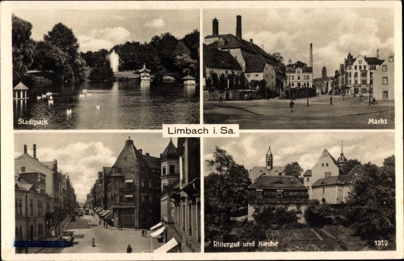 Ak Limbach in Sachsen, Stadtpark, Markt, Straße der SA, Rittergut, Kirche
