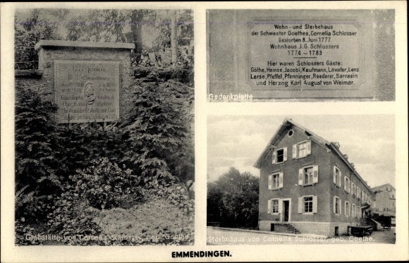 KP Emmendingen w Badenii-Wirtembergii, siostra Goethego, Kornelia, dom śmierci