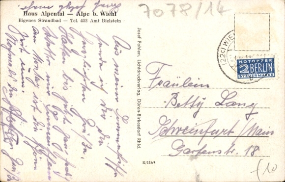 Postcard Alpe Wiehl in the Oberbergischer Kreis, Haus Alpetal
