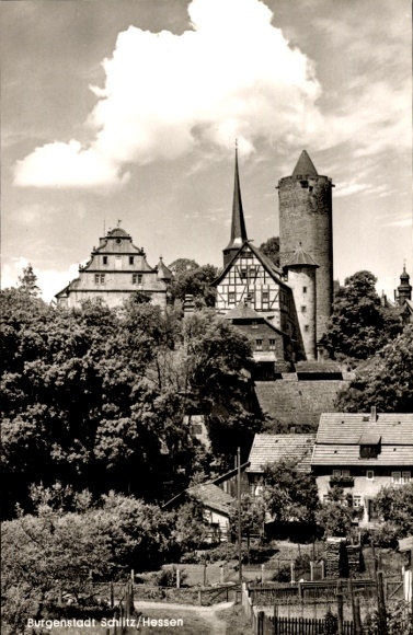 Ak Schlitz in de wijk Vogelsberg, Hinterburg, vakwerkgevel, voormalig pensionhuis