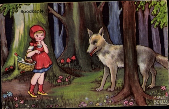 Kunstenaarskaart Boriss, Margret, Roodkapje, Wolf
