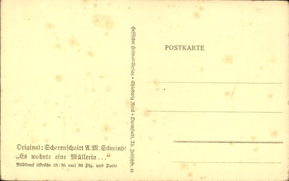 Paper cut Postcard Schwindt, AM, A miller lived, water mill