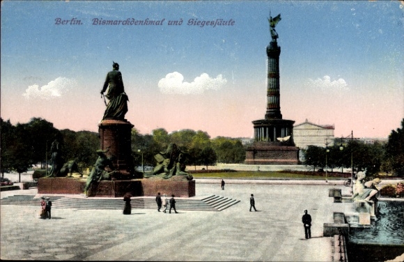 Postcard Tiergarten Berlin, Victory Column, Bismarck Monument