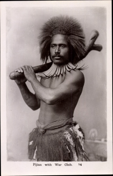 PC Fiji, Fijian with War Club, male portrait