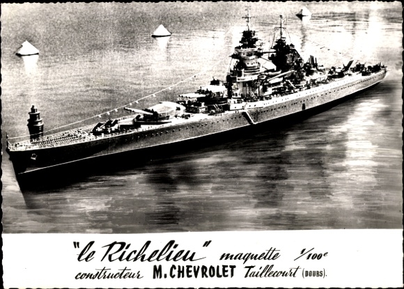 Ak Französisches Kriegsschiff Richelieu, Modellschiff, M. Chevrolet