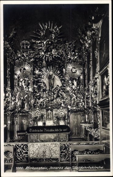 Ak Birkenstein Fischbachau in Oberbayern, Inneres der Wallfahrtskirche, Altar
