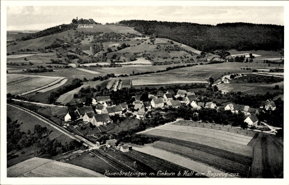 Postcard Rauhenbretzingen Michelbach an der Bilz Württemberg, aerial photograph, Einkorn