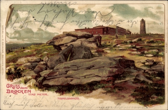 Chromo-Litho Brocken Harz National Park, Teufelskanzel