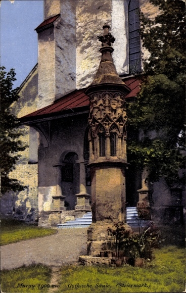 Postcard Murau Steiermark, view of the Gothic column at the church, Purger 10928