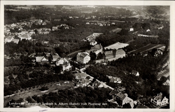 Postcard Sasbach am Kaiserstuhl Baden, aerial photograph, Lenders Lehranstalt