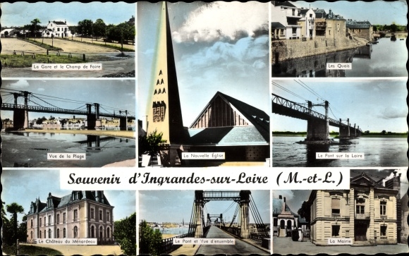 Ak Ingrandes Maine-et-Loire, Bahnhof, Kirche, Brücke, Rathaus, Schloss