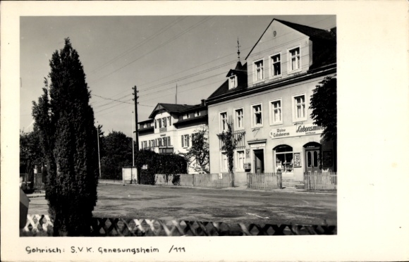Postcard Gohrisch Saxon Switzerland, SVK convalescent home, street, houses, trees