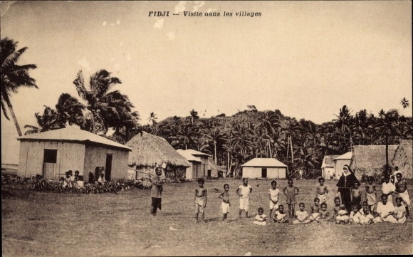 Postcard Fiji Fidschi, Village Tour