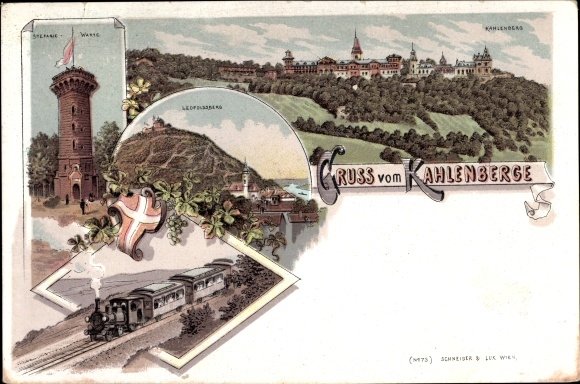 lito Vienna 19 Döbling Austria, Kahlenberg, Stephanie Warte, Leopoldsberg, lokomotywa parowa