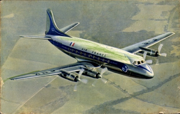 Postcard French passenger aircraft, Air France, Vickers Viscount