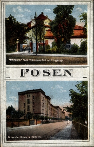 Postcard Poznań Poznan, grenadier barracks with entrance