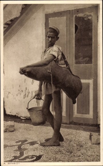 Postcard Bhishti, water bearer