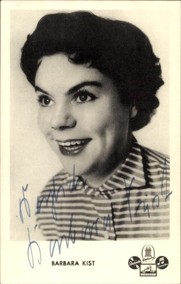 Postcard actress Barbara Kist, portrait, autograph