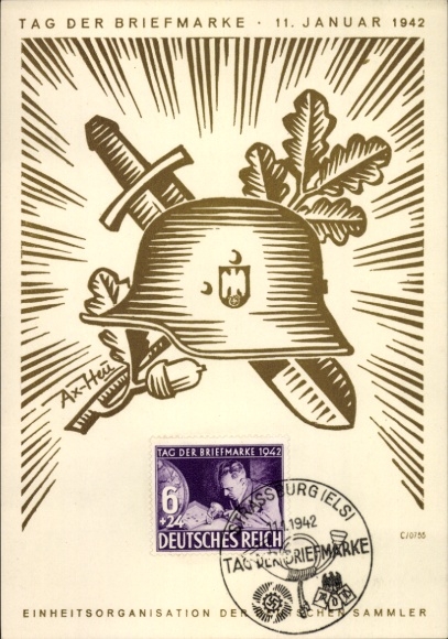 Kunstenaarsbriefkaart Axster Heudtlaß, Postzegeldag 1942, KdF