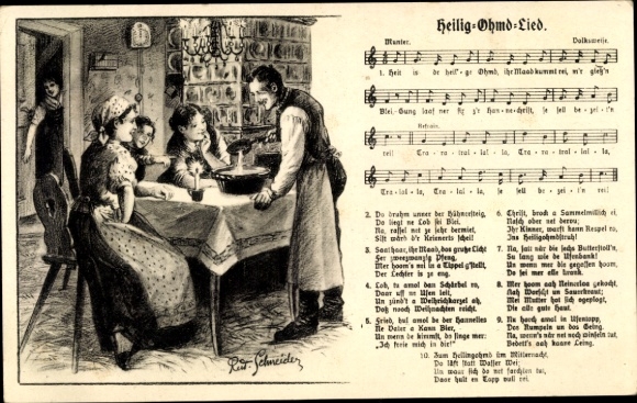 Song Artist Postcard Schneider, Rud., Holy Ohmd Song, Family at the Lead Pouring, Wilhelm Vogel