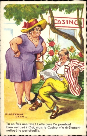 Artist Postcard Chaperon, J., Man reading a newspaper, woman speaking to the man
