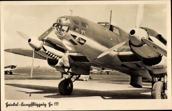 Postcard German fighter aircraft Heinkel He 111, Luftwaffe, II. WW