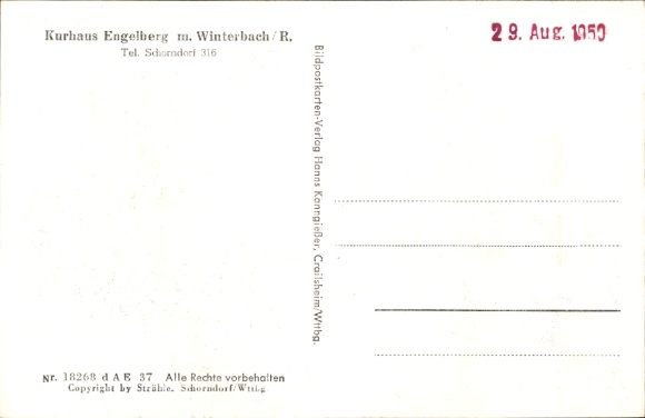 Postcard Engelberg Winterbach in Württemberg, aerial photograph, Kurhaus Engelberg