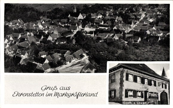 Postcard Ehrenstetten Ehrenkirchen im Breisgau, aerial photograph, Gasthaus zum Löwen