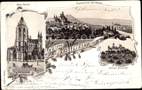 Chromo-Litho Wetzlar an der Lahn, general view, cathedral, Braunfels Castle