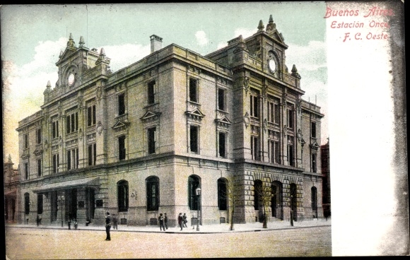 Briefkaart Buenos Aires Argentinië, Estacion eens, FC Oeste, Bahnhof