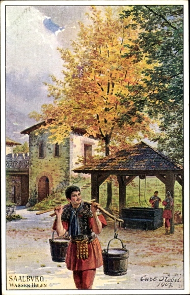 Artist Postcard Nebel, Carl, Dornholzhausen Bad Homburg vor der Höhe, Saalburg Castle, water carrier