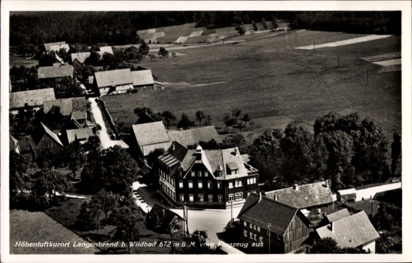 Postcard Langenbrand Schömberg in the Black Forest Württemberg, aerial view, hotel, huts, rural surroundings