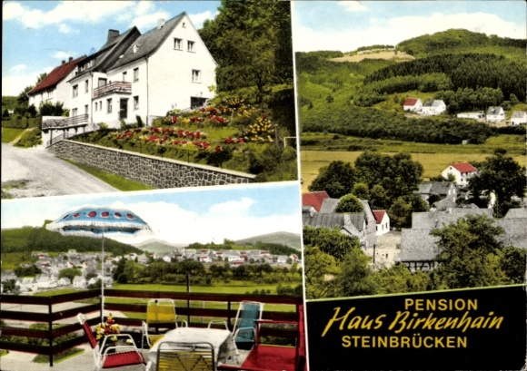 Postcard Steinbrücken Dietzhölztal in Hesse, partial view, Pension Haus Birkenhain