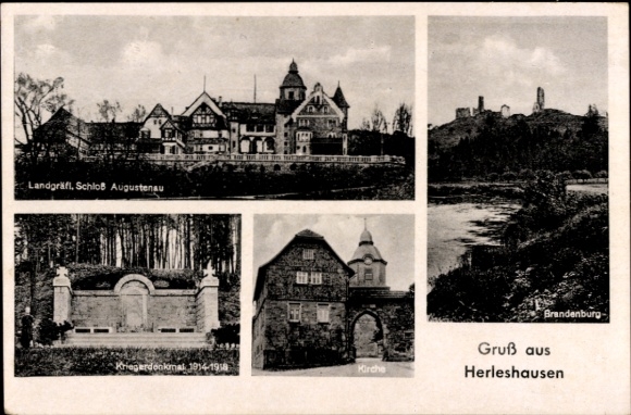 Ak Herleshausen an der Werra, kasteel Augustenau, monument 1914, kerk, Brandenburg, Herleshausen