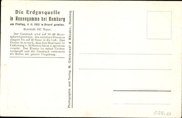Postcard Hamburg Bergedorf Neuengamme, natural gas source, caught fire 4.11.1910