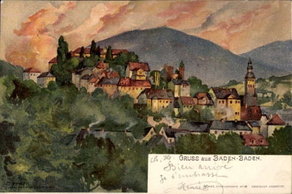 Artist Postcard Pfaff, C., Baden Baden am Schwarzwald, general view