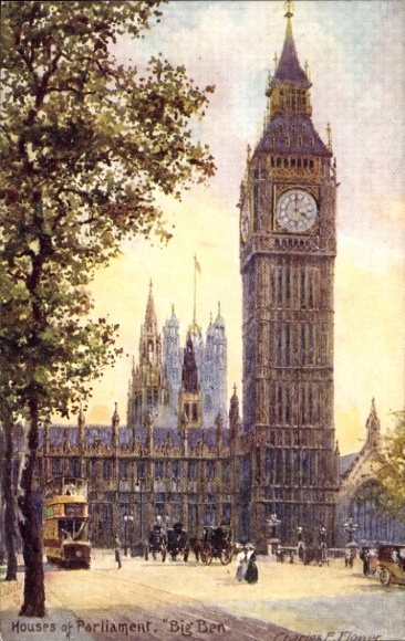 Artist Postcard Flower, Charles, London City, Houses of Parliament, Big Ben