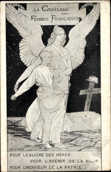 Artist PC La Croisade des Femmes Francais, krijger, engel, jongen, soldatengraf