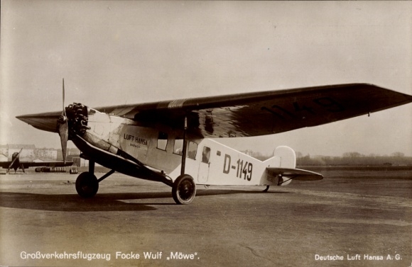 Picture large commercial aircraft Focke Wulf Möwe, Deutsche Luft Hansa AG, D-1149