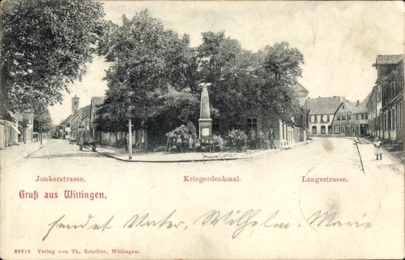 Ak Wittingen in Niedersachsen, Kriegerdenkmmal, Langestraße, Junkerstraße