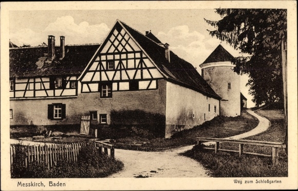 Ak Messkirch in de Zwabische Jura Baden, weg naar de kasteeltuin