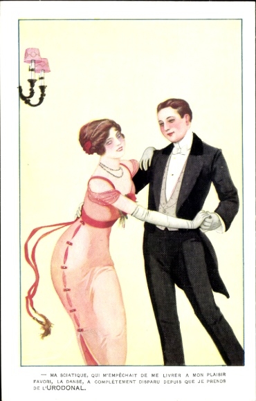 Postcard dance couple, advertising, urodonal