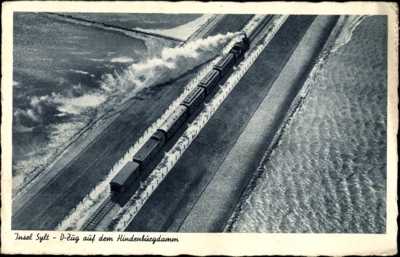 PC Sylt in North Friesland, German railways on the Hindenburgdamm, aerial photo