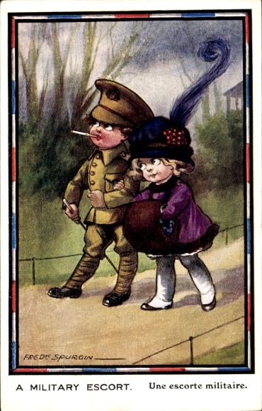 Artist Postcard Spurgin, Fred, A military escort, soldier with wife